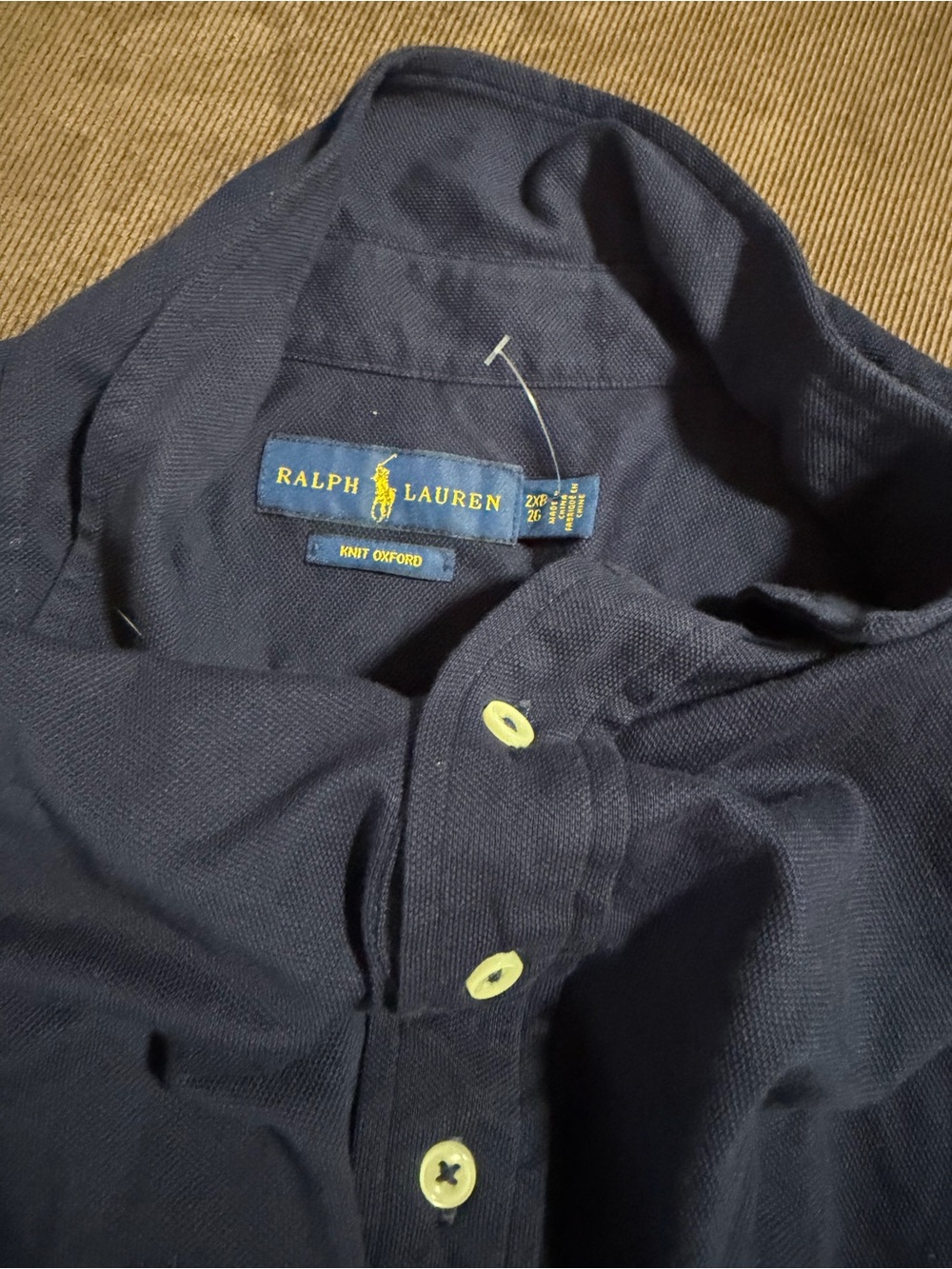 Ralph Lauren Navy Knit Oxford Polo with Contrast Buttons